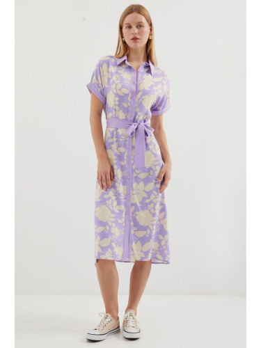 Bigdart 2455 Patterned Shirt Dress - Lilac