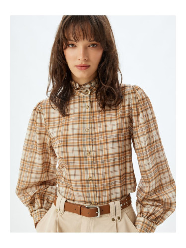 Koton Mandarin Collar Shirt Ruffle Detail Long Sleeve Cotton