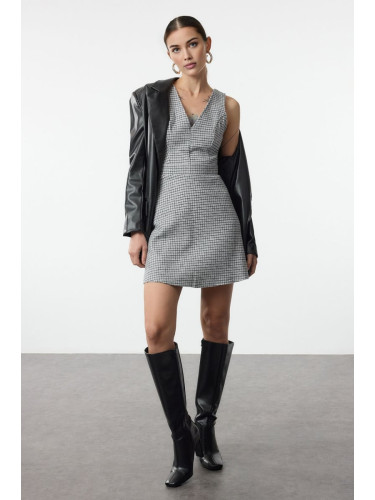 Trendyol Gray Plaid / Checkered Mini Woven Dress