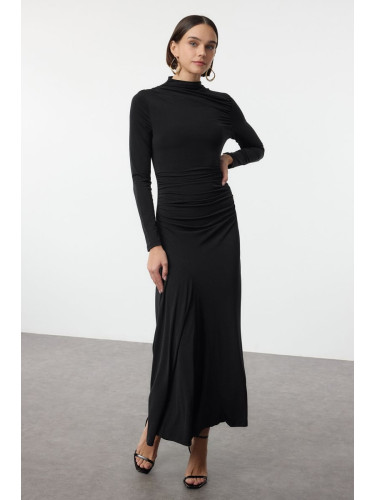 Trendyol Black Fitted Stand Collar Long Sleeve Flexible Maxi Knit Dress