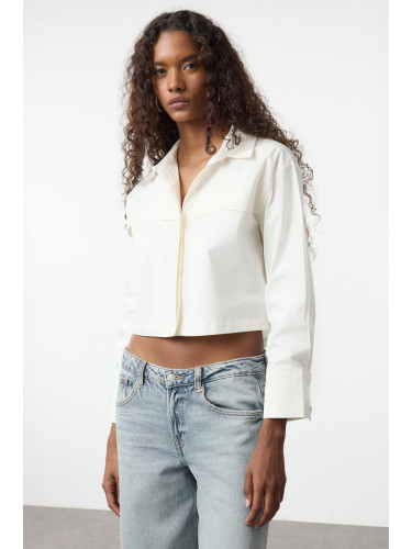 Trendyol White Crop Poplin Fabric Woven Shirt