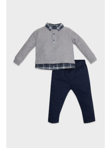 DEFACTO Baby Boy 2-Piece Set Shirt Collar Thessaloniki Fabric Sweatshirt Elastic Waist Trousers