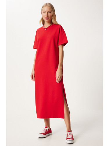 Happiness İstanbul Women's Red Cotton Summer Casual Combed Dress