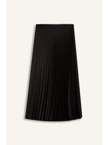 DEFACTO A-Line High Waist Pleated Basic Plain Satin Maxi Skirt