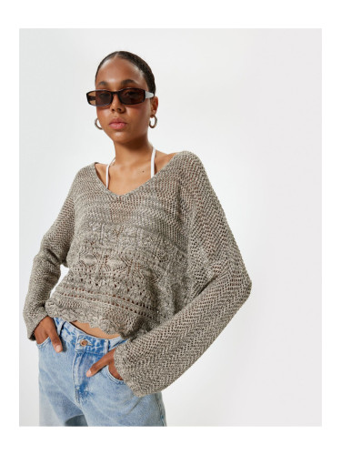 Koton Openwork Sweater V Neck Bell Sleeve Acrylic Blend