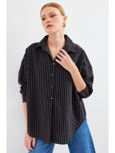 Bigdart 20208 Striped Oversize Long Basic Shirt - Black