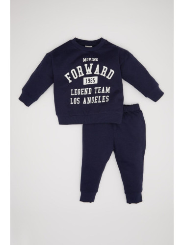 DEFACTO Baby Boy 2-Piece Set Slogan Printed Crew Neck Sweatshirt Top Jogger Sweatpants