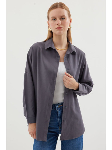 Bigdart Women's Gray Plain Oversize Long Basic Shirt 3900