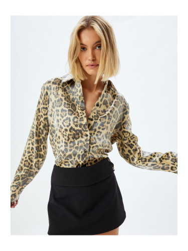 Koton Leopard Patterned Satin Shirt Long Sleeve Regular Fit