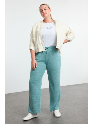 Trendyol Curve Green High Waist Wide Leg Knitted Trousers