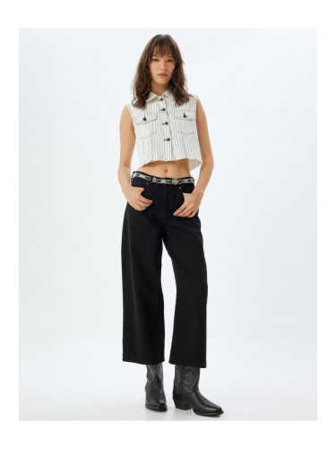 Koton Wide Leg Crop Jeans Buttoned Relaxed Fit Standard Waist - Wide Crop Leg Jeans