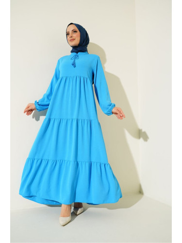 Bigdart 1627 Collar Lace-Up Hijab Dress - C.Blue