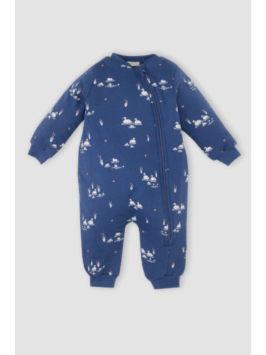 DEFACTO Baby Girl Newborn Zippered 2.5 Tog Fiber Animal Patterned Combed Cotton Long Sleeve Jumpsuit