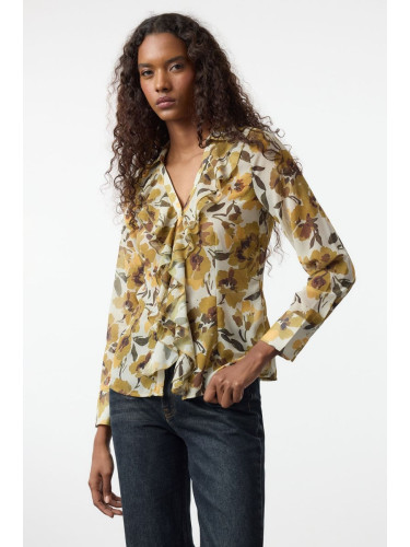 Trendyol Multicolored Floral Patterned Ruffle Collar Fitted Waist Woven Shirt