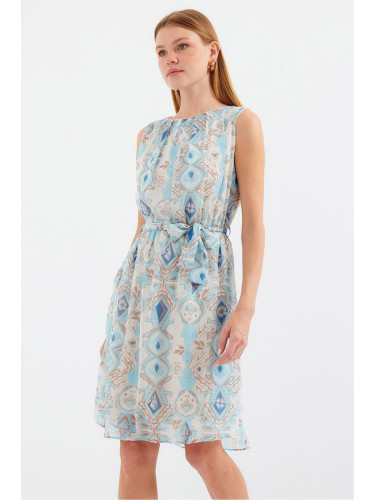 Bigdart 2501 Patterned Zero Sleeve Chiffon Dress - Blue