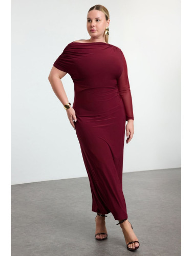 Trendyol Curve Claret Red Sandy Knitted Plus Size Dress