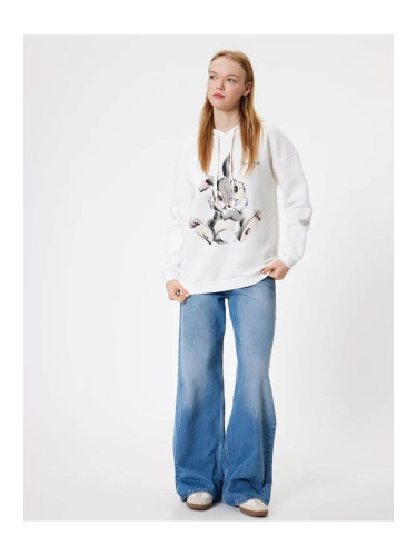 Koton Bambi Oversize Hooded Sweatshirt Printed Raised Licensed