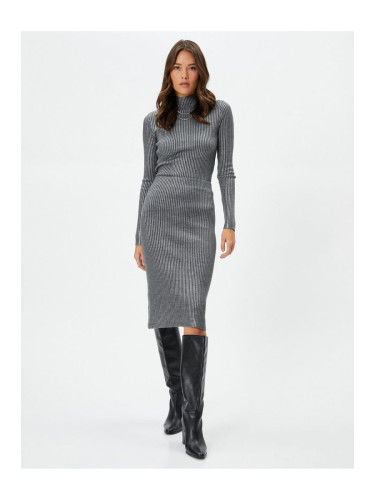 Koton Metallic Midi Knitwear Ribbed Normal Waist Skirt