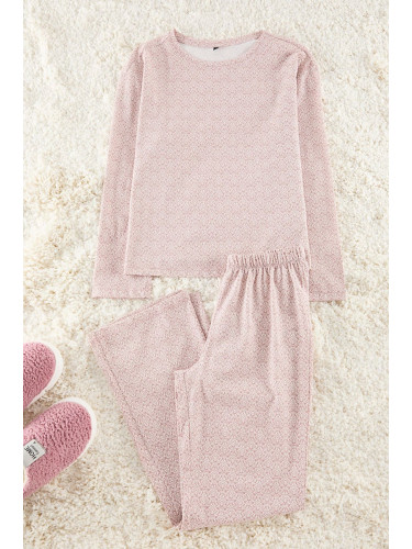 Trendyol Pink 100% Cotton Ethnic Patterned Knitted Pajama Set