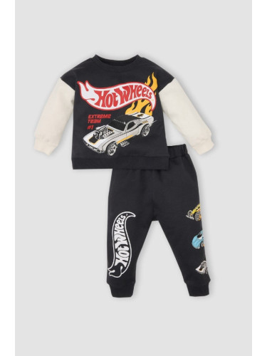 DEFACTO Baby Boy 2-Piece Set Hot Wheels Crew Neck Sweatshirt Elastic Waist Tracksuit Bottoms