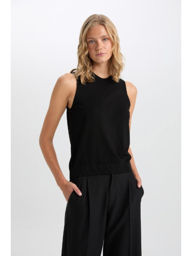 DEFACTO Black Fitted Crew Neck Rib Sleeveless Basic Plain Sweater