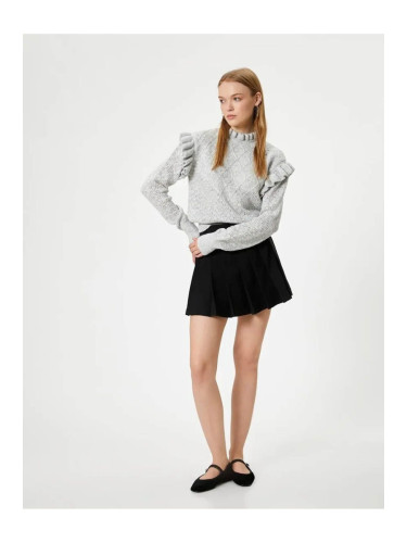 Koton Knitwear Sweater with Textured Ruffle Detail Standing Collar