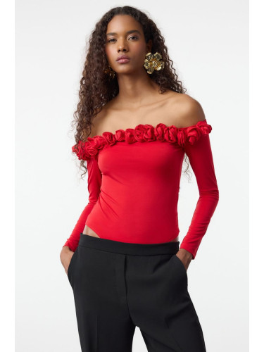 Trendyol Red Rose Detailed Knitted Bodysuit