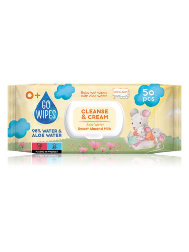 GoWipes Cleanse & Cream Sweet Almond Milk нежни мокри кърпички за бебета с алое вера 0+ 50 бр.