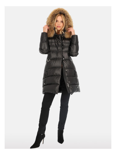 PERSO Woman's Women's long quilted jacket with natural raccoon fur, color