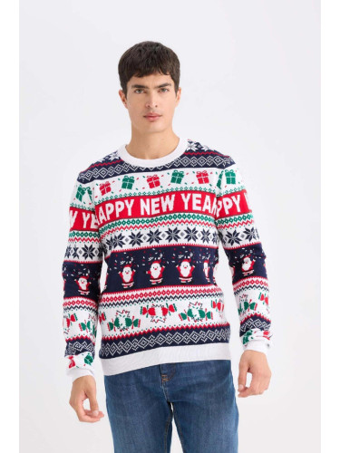 DEFACTO Standard Fit Regular Cut Christmas Themed Crew Neck Knit Sweater