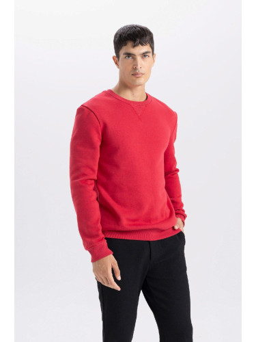 DEFACTO Red Regular Fit Crew Neck Thick Basic Plain Sweatshirt