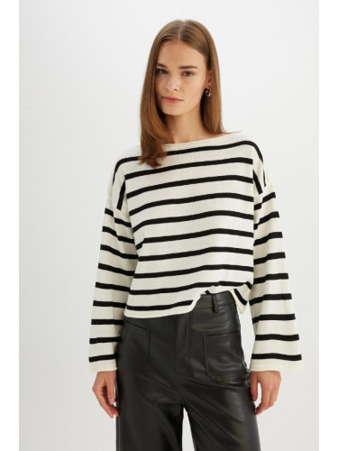 DEFACTO Relaxed Cut Boat Neck Striped Knit Sweater