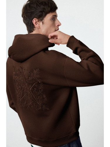 Trendyol Dark Brown Oversize/Wide Cut Back Embroidered Detail Sweatshirt