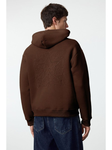 Trendyol Dark Brown Oversize/Wide Cut Back Embroidered Detailed Hooded Sweatshirt