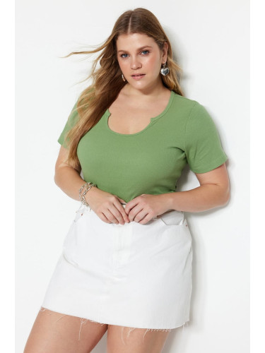 Trendyol Curve Dark Mint Collar Detailed Knitted T-shirt