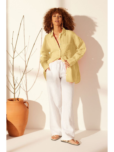 Trendyol Yellow 100% Linen Oversize Shirt