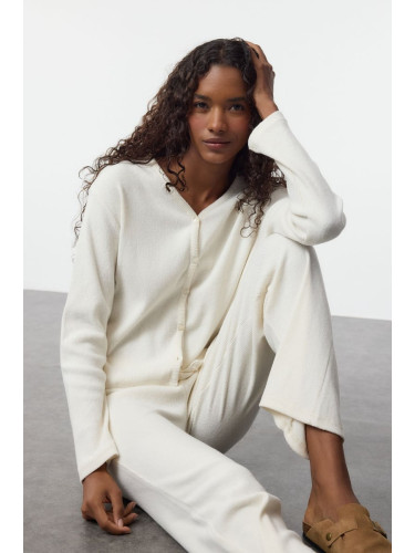 Trendyol Ecru Brushed Soft Ribbed Cardigan Knitted Pajama Set