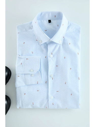 Trendyol Light Blue Slim Fit Patterned Men's Classic Smart Shirt