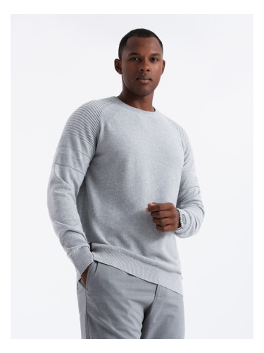 Ombre Men's raglan sweater with ribbed sleeves - grey melange