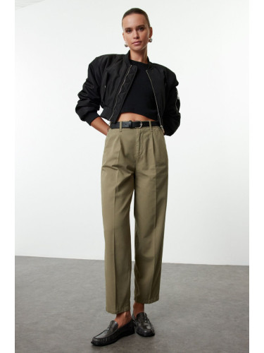 Trendyol Khaki Belted High Waist Mom Jeans