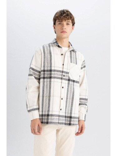 DEFACTO Regular Fit Polo Collar Plaid Lumberjack Flannel Long Sleeve Shirt