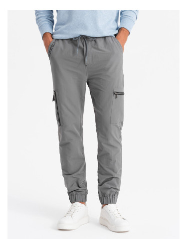 Ombre Men's jogger pants with cargo pockets and print - gray