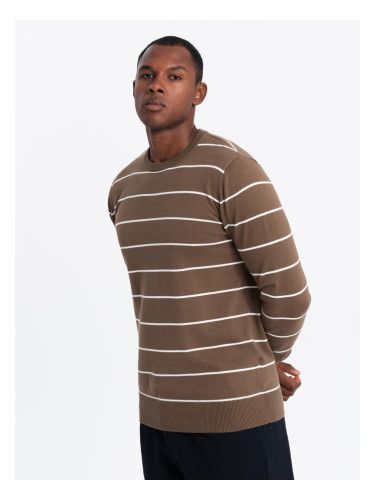 Ombre Men's casual sweater with horizontal stripes - brown