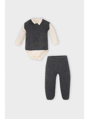 DEFACTO Baby Boy Polo Collar Buttoned Long Sleeve Snap Body Knit Patterned Knitwear Sweater with Elastic Waistband