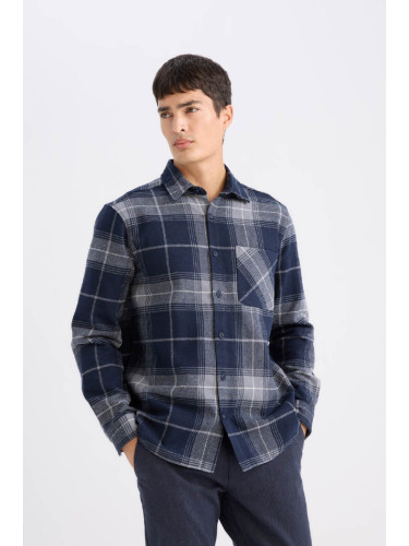 DEFACTO Regular Fit Polo Collar Plaid Flannel Lumberjack Long Sleeve Shirt