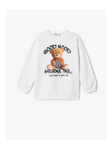 Koton Teddy Bear Printed Sweatshirt Long Sleeve Crew Neck Ribbed