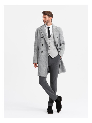 Ombre Elegant double-breasted men's herringbone coat - grey