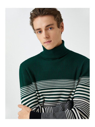 Koton Basic Knitwear Sweater Turtleneck Color Block Slim Fit