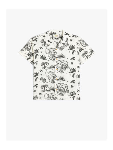 Koton Shirt Tiger Printed Floral Short Sleeve Pocket Cotton