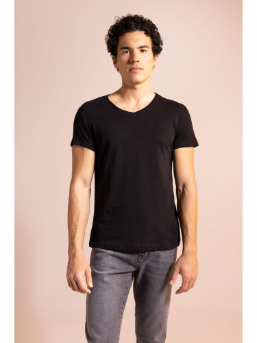 DEFACTO Slim Fit V Neck Short Sleeve 100 Cotton T-Shirt